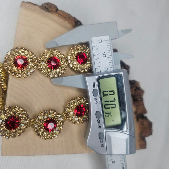 Vintage look India Red and Gold 8" Flower Rhinestone Rakhi Flower Bracelet - Picture 8 of 10